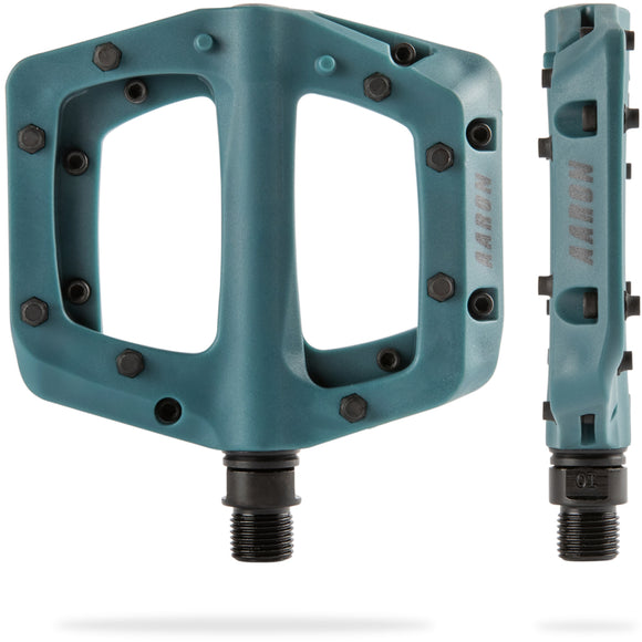 AARON Dirt MTB Fahrradpedale - Blau mit verschleißfester CroMo-Achse und austauschbaren Pins für sicheren Halt.