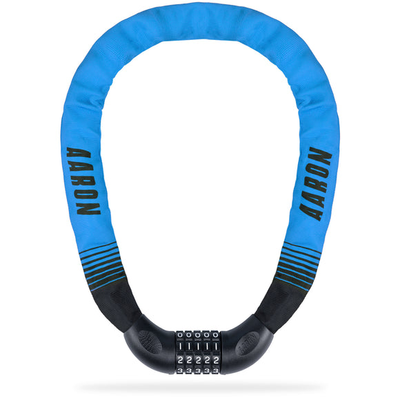 AARON Lock One Fahrradschloss mit Zahlencode Blau, 100 cm lang, mit 5-stelliger Kombination und Nylonschutzhülle.