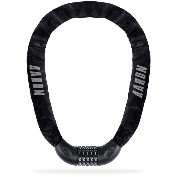 AARON Lock One Fahrradschloss mit Zahlencode in Schwarz, 100 cm lang, mit 5-stelliger Zahlenkombination und Stahlkettengliedern.