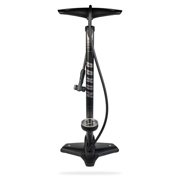 AARON Sport One Fahrradpumpe Schwarz/Grau mit Manometer und universalem Doppelpumpenkopf für alle Ventile