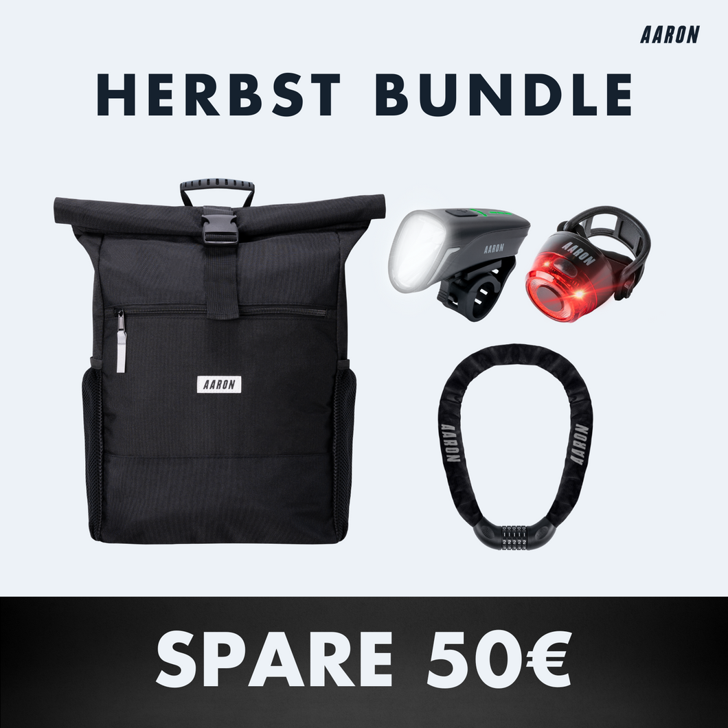 Herbst Bundle (Limitiertes Angebot) Rucksack + Fahrradlicht-Set + Fahrradschloss