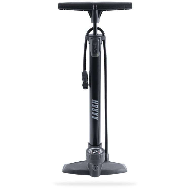 fahrradpumpe gaspatrone AARON AIR Standpumpe mit Manometer und Ball-Aufsatz, Schwarz
