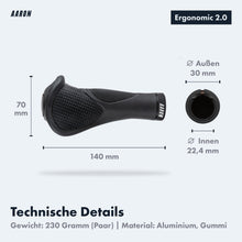 Laden Sie das Bild in den Galerie-Viewer, AARON Ergonomic Fahrradgriffe - mit Gel-Dämpfung - Schwarz