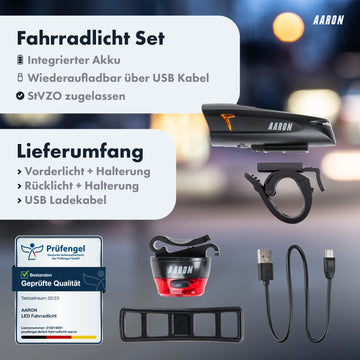 fahrradbeleuchtung nicht stvzo zugelassen AARON LUX Fahrradlicht Set - StVZO zugelassen