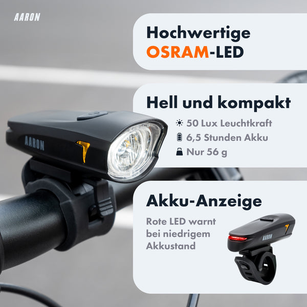 AARON LUX Fahrradlicht Set - StVZO zugelassen
