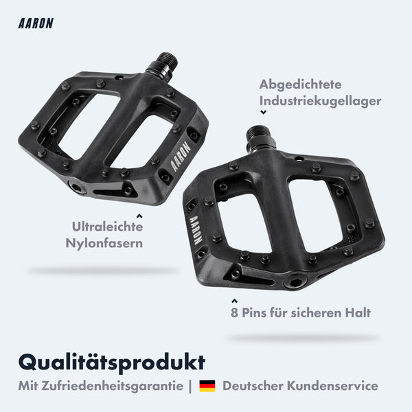 AARON Dirt MTB Fahrradpedale - Schwarz mit ultraleichten Nylonfasern, abgedichteten Industriekugellagern und 8 Pins für Halt
