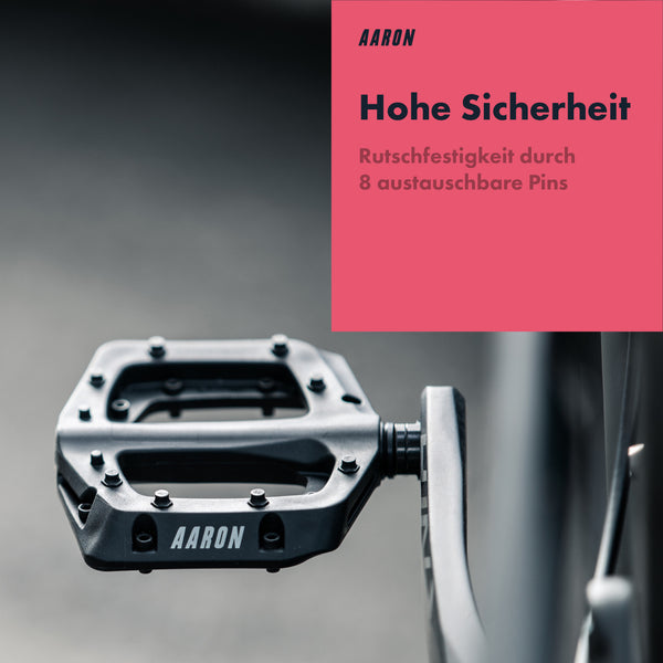 AARON Dirt MTB Fahrradpedale - Schwarz mit rutschfesten austauschbaren Pins für optimale Sicherheit beim Mountainbiken