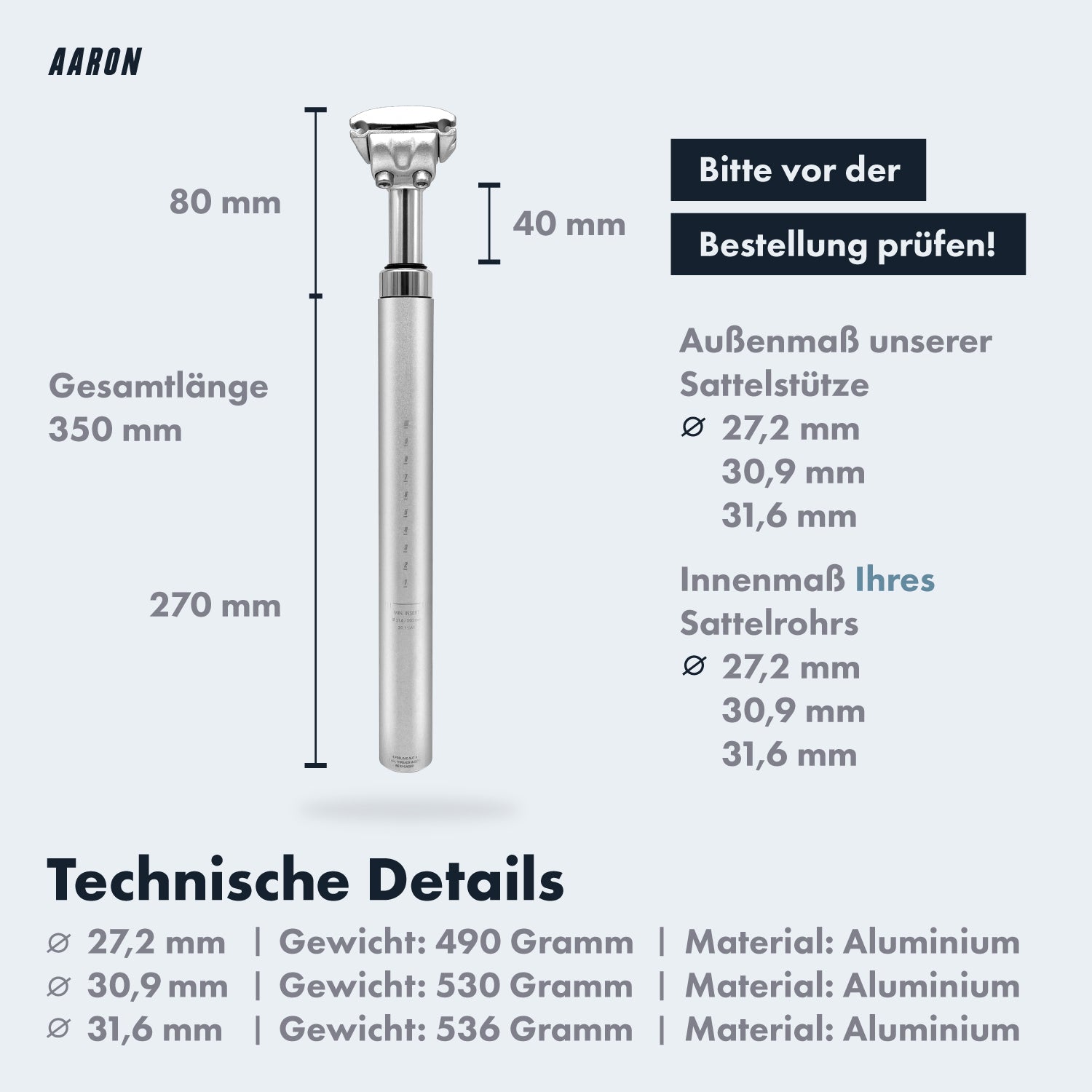 aaron sattelstütze einstellen AARON Spring Federsattelstütze - Silber