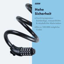 Laden Sie das Bild in den Galerie-Viewer, AARON Spin Fahrradschloss - mit Zahlencode - 180 cm