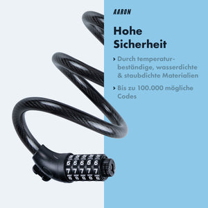 AARON Spin Fahrradschloss - mit Zahlencode - 180 cm