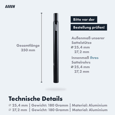 prophete sattelstütze durchmesser AARON Tube Sattelstütze - 25,4 oder 27,2, mm - 350 mm Länge