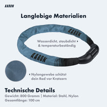 Laden Sie das Bild in den Galerie-Viewer, AARON Lock One Fahrradschloss mit Zahlencode - Grau Blau