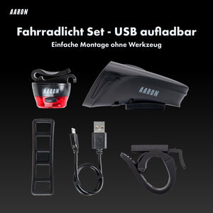 AARON LUX Pro Fahrradlicht Set - StVZO zugelassen - Front- und Rücklicht