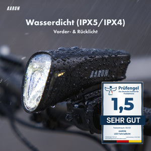 AARON LUX Pro Fahrradlicht Set - StVZO zugelassen - Front- und Rücklicht