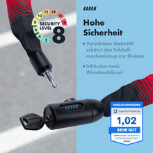 Laden Sie das Bild in den Galerie-Viewer, AARON Lock One Fahrradschloss mit Schlüssel - Rot