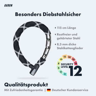 diebstahlsichere fahrradschlösser AARON Tank Fahrradschloss mit Schlüssel, 115cm