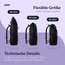 Laden Sie das Bild in den Galerie-Viewer, AARON Rolltop Rucksack für Damen und Herren