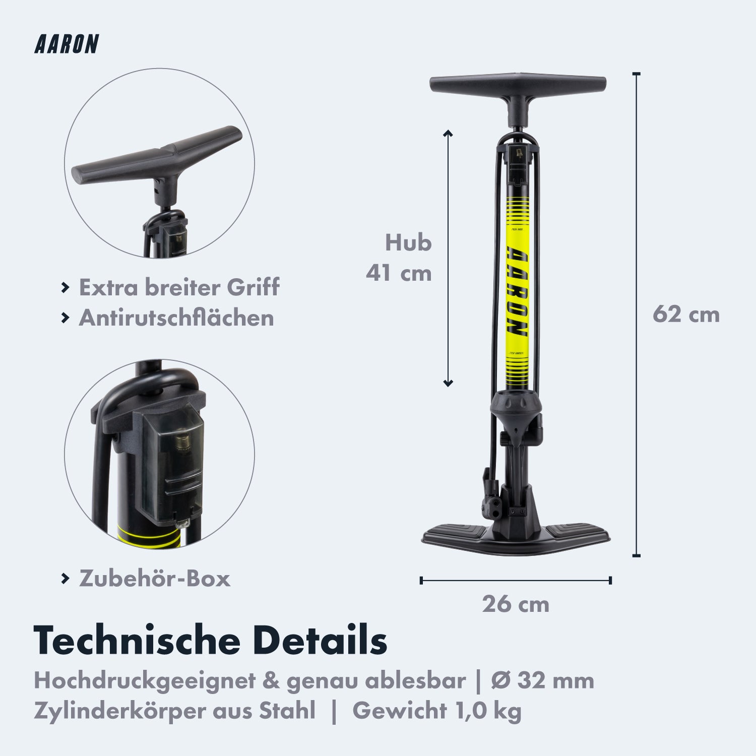 fahrradpumpe gelb AARON Sport One 2.0 Fahrradpumpe