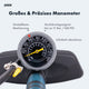 Großes Manometer der AARON Sport One 3.0 Fahrradpumpe - Blau mit klarer Ablesung und gelber Markierung vor hellem Hintergrund