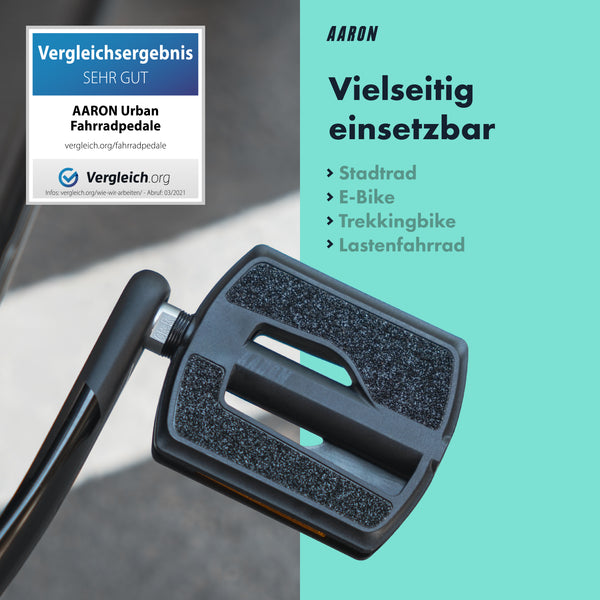 AARON Urban 3.0 Fahrradpedale - Schwarz mit raue Oberfläche für optimalen Grip bei verschiedenen Fahrradtypen