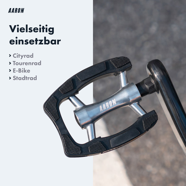 AARON City 2.0 Fahrradpedale - Schwarz mit gummierter Oberfläche für optimalen Grip bei jedem Wetter