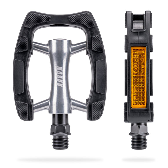 AARON City 2.0 Fahrradpedale - Schwarz mit gummierter Oberfläche und reflektierendem Element für optimalen Grip bei jedem Wetter