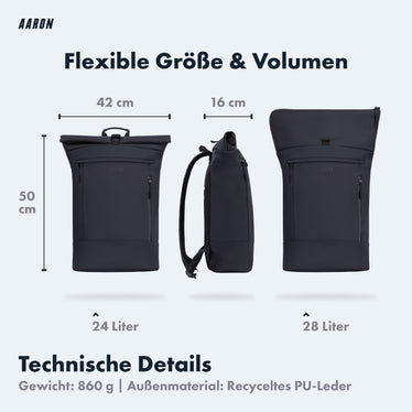 AARON UNI Rolltop Rucksack Schwarz - Main Image
