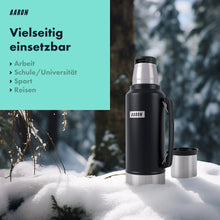 Laden Sie das Bild in den Galerie-Viewer, AARON Flask Thermoskanne, 24h heiß &amp; kalt, für Reise, Sport &amp; Alltag, schwarz und steel