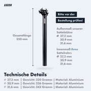 sattelstütze 32 mm AARON Post Sattelstütze - 27,2, 30,9 oder 31,6 mm - 350mm Länge