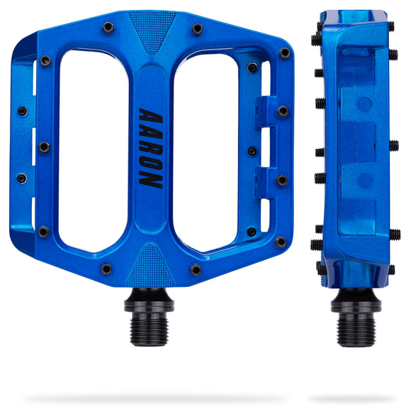 AARON Rock MTB Pedale - Blau mit robustem Design, anti-rutsch Pins und flacher Plattform für optimale Kontrolle beim Mountainbiken