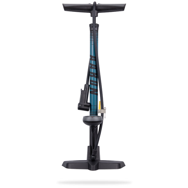 AARON Sport One 3.0 Fahrradpumpe - Blau mit langlebigem Metallgehäuse und flexiblem Schlauch vor weißem Hintergrund