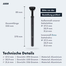 Laden Sie das Bild in den Galerie-Viewer, AARON Spring Federsattelstütze mit Gratis Sattel - Sattelstütze in 27,2, 30,9 oder 31,6 mm