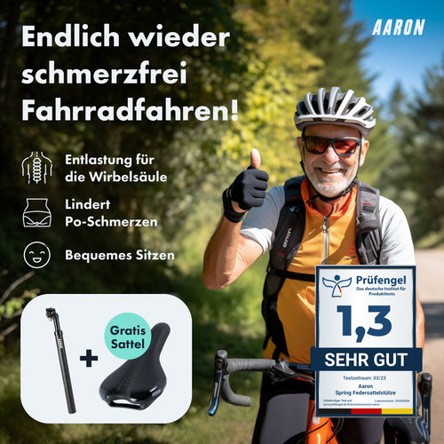 AARON Spring Federsattelstütze mit Gratis Sattel - Sattelstütze in 27,2, 30,9 oder 31,6 mm