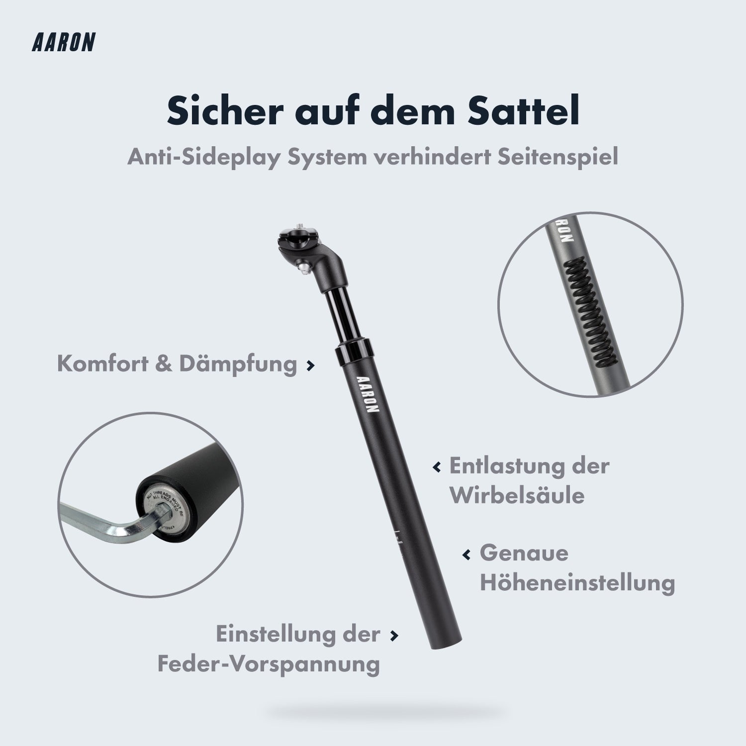 AARON Sattelstütze Gefedert Mit 27,2 Mm Durchmesser - Federsattelstütze Aus Aluminium - Gefederte Sattelstütze Mit 350mm Länge - Fahrrad Für E-Bike