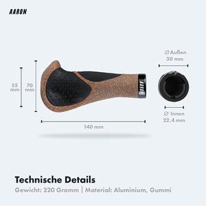 Maße und Gewicht der AARON Ergonomic Fahrradgriffe