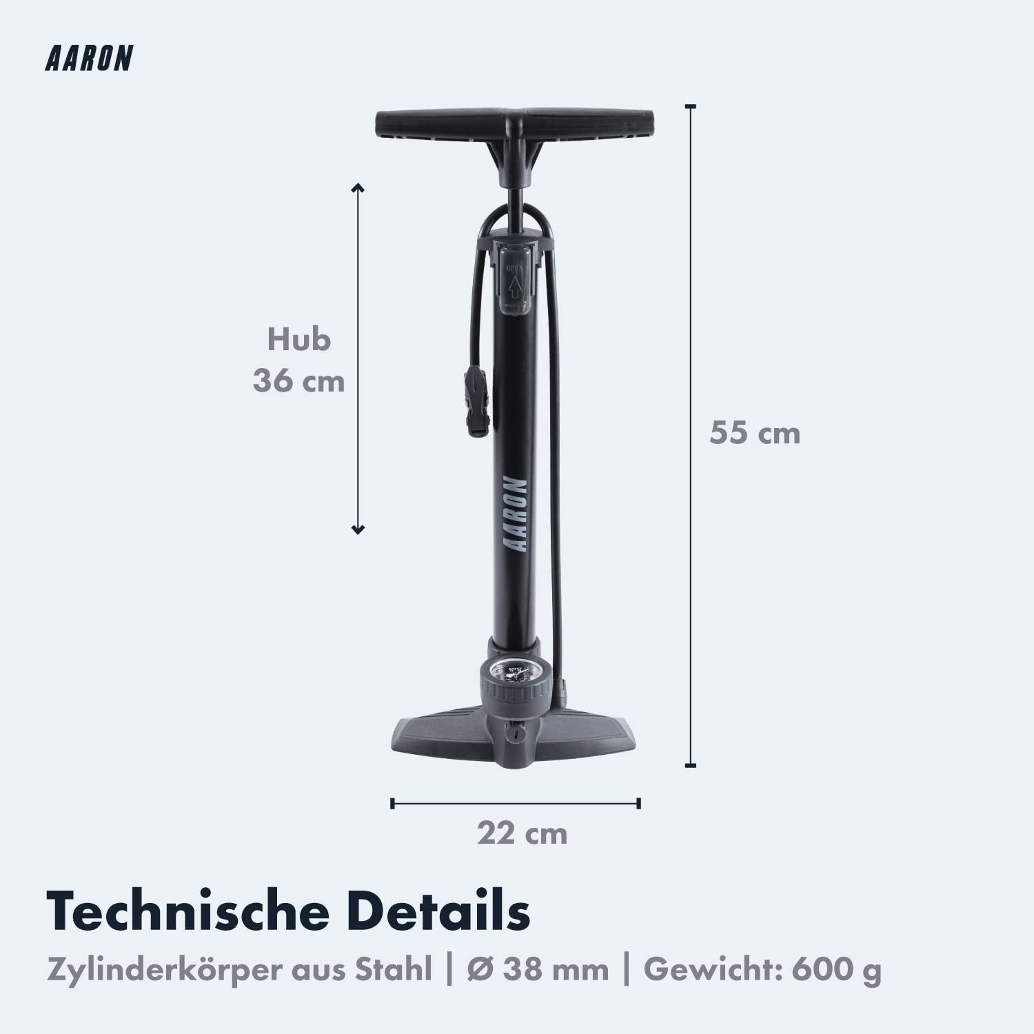 fahrradpumpe autoventil anleitung AARON AIR Standpumpe mit Manometer und Ball-Aufsatz, Schwarz