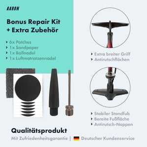 AARON Sport One Fahrradpumpe für alle Ventile - mit Manometer - Rot inkl. Repair Kit