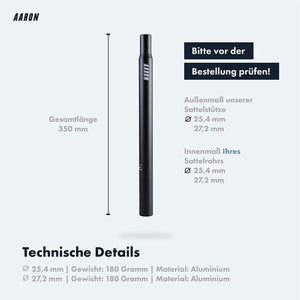 Maße und Gewicht der AARON Tube Sattelstütze