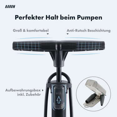 fahrradpumpe mit verschiedenen aufsätzen AARON AIR Standpumpe mit Manometer und Ball-Aufsatz, Schwarz