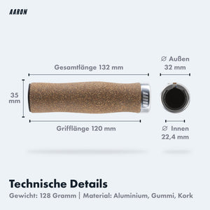 AARON Bio Ergonomische Fahrradgriffe aus Kork - Lock Ring Silber
