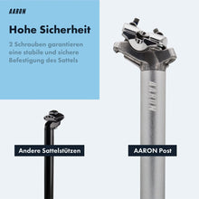 Laden Sie das Bild in den Galerie-Viewer, AARON Post Sattelstütze - 27,2, 30,9 oder 31,6 mm - 350mm Länge - Silber