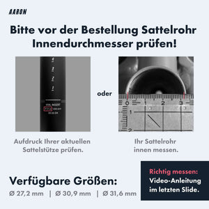 AARON Shock Federsattelstütze mit 27,2, 30,9 oder 31,6 mm Durchmesser - Schwarz