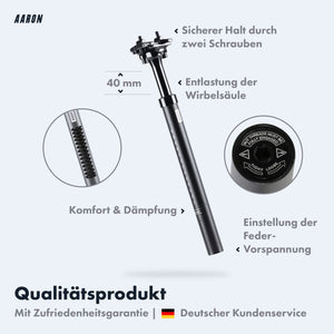 AARON Shock Federsattelstütze mit 27,2, 30,9 oder 31,6 mm Durchmesser - Schwarz