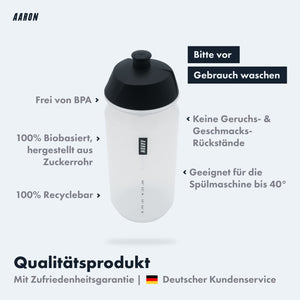 AARON ECO Fahrrad Trinkflasche - 100% Biologisch Abbaubar, BPA-frei - Transparent
