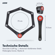 Laden Sie das Bild in den Galerie-Viewer, AARON Faltschloss 75cm - Fahrradschloss Sicherheitsstufe 14 - Mini