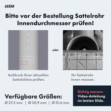 Laden Sie das Bild in den Galerie-Viewer, AARON Post Sattelstütze - 27,2, 30,9 oder 31,6 mm - 350mm Länge - Silber