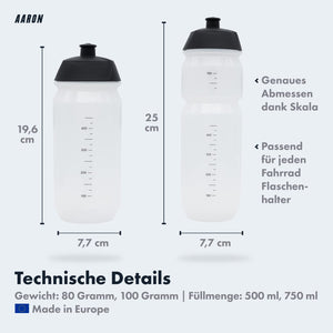 AARON ECO Fahrrad Trinkflasche - 100% Biologisch Abbaubar, BPA-frei - Transparent