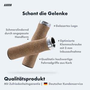 AARON Bio Ergonomische Fahrradgriffe aus Kork - Lock Ring Silber
