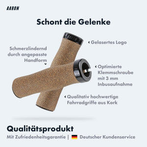 AARON Bio Ergonomische Fahrradgriffe aus Kork - Lock Ring Schwarz