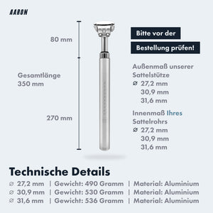 AARON Spring Federsattelstütze - 27,2, 30,9 oder 31,6 mm - Silber